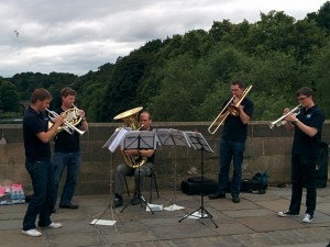 Onyx Brass performing on Framwellgate bridge