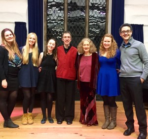 From left to right: Charlotte Woodward, Milly Price, Laura Mullaly, Jacob Heringman, Emma Kirkby, Megan Batty, Hector Sequera