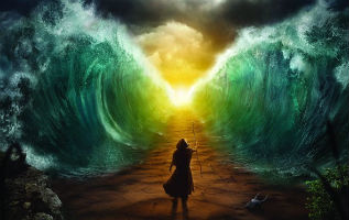 image of figure crossing the red sea